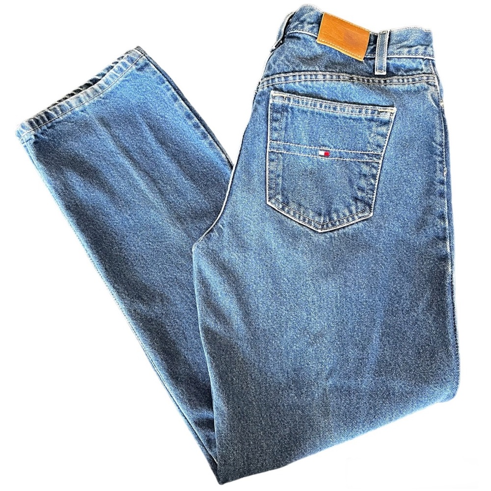 Tommy Hilfiger Y2K Jeans Women’s Size 10 Medium Wash Leather Patch Logo On Back